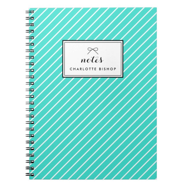 Carnet Motif de bandes diagonales turquoise personnalisé (Devant)