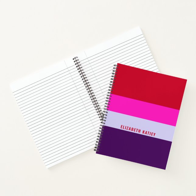 Carnet Motif de bandes rouge, rose et violet (Intérieur)