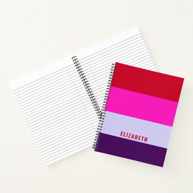 Carnet Motif de bandes rouge, rose et violet (Intérieur)