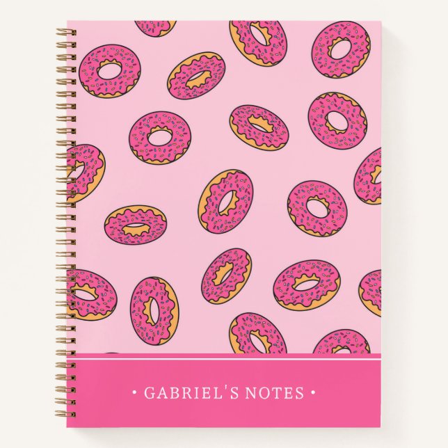Carnet Motif de beigne rose | Ajouter Votre Nom (Devant)