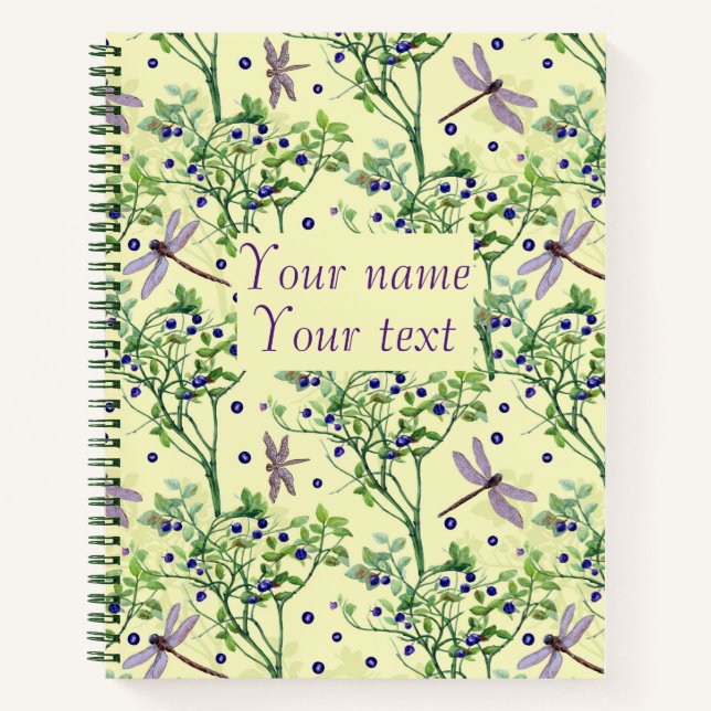 Carnet Motif de bleuets avec libellules (Devant)