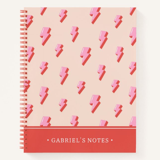 Carnet Motif de boulon de foudre rose | Personnalisé (Devant)