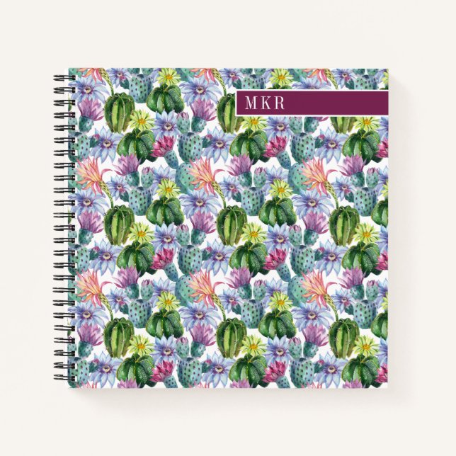 Carnet Motif de cactus aquarelle peint à la main (Devant)