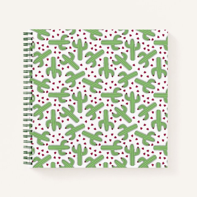 Carnet Motif de cactus et de fleurs roses (Devant)