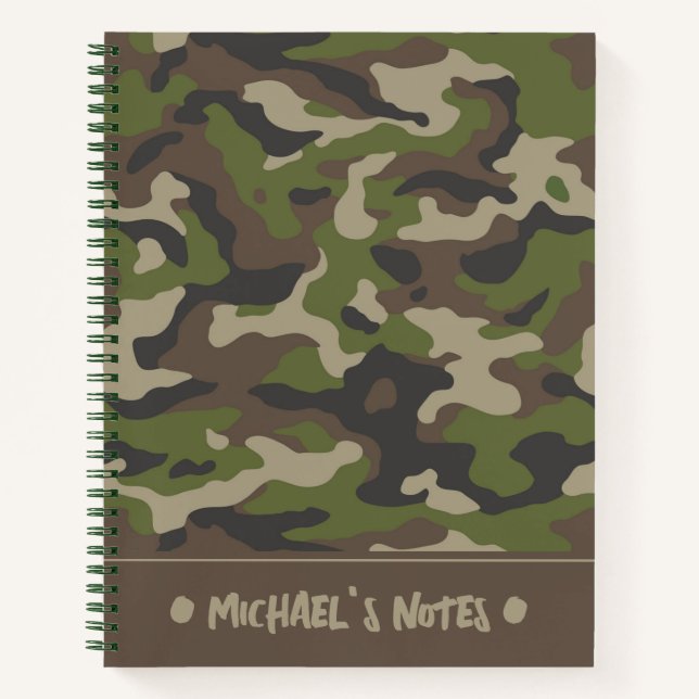 Carnet Motif de camouflage vert | Ajouter Votre Nom (Devant)