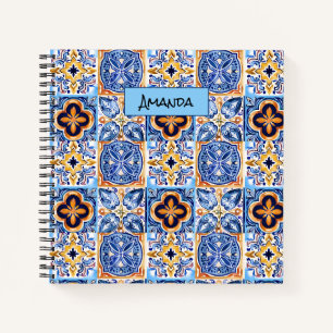 Carnet Motif de carreaux siciliens blancs bleus méditerra