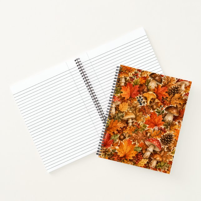 Carnet Motif de champignon de forêt automnale | Feuilles  (Intérieur)