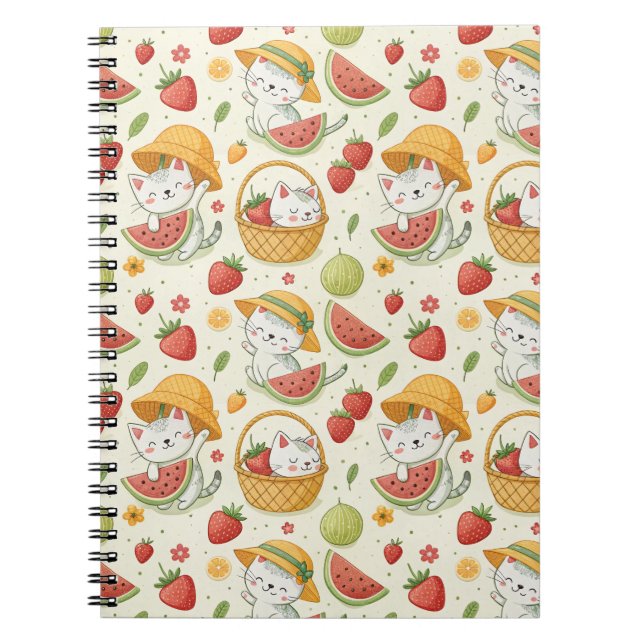 Carnet Motif de chat aux fruits d'été - Conception de piq (Devant)