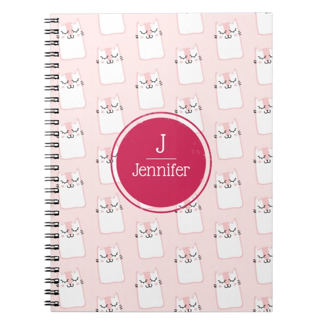 Carnet Motif de chat de chaton dormant Monogramme (Devant)