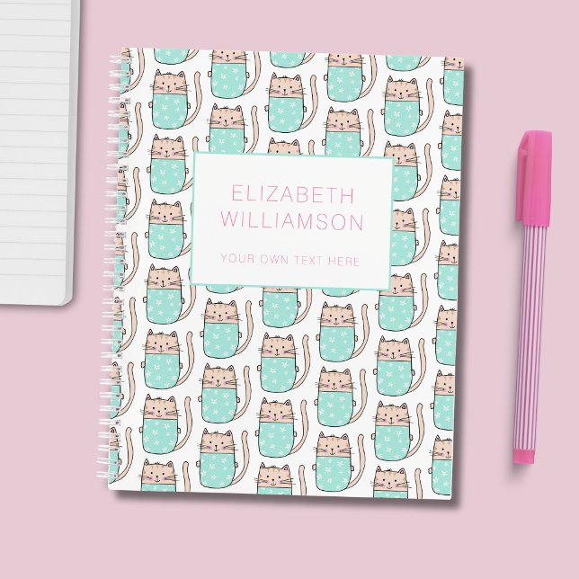Carnet Motif de chat mignon personnalisé (Kitty Cat pattern notebook - personalize with your own text)