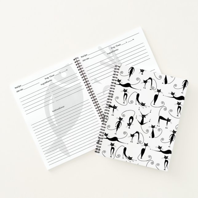 Carnet Motif de chat noir élancé fantaisiste (Intérieur)