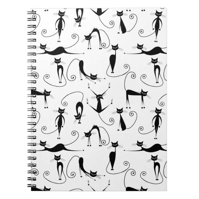Carnet Motif de chat noir élancé fantaisiste (Devant)