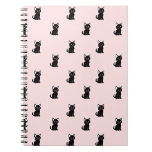 Carnet Motif de chat noir mignon sur fond rose pastel