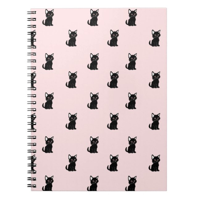 Carnet Motif de chat noir mignon sur fond rose pastel (Devant)