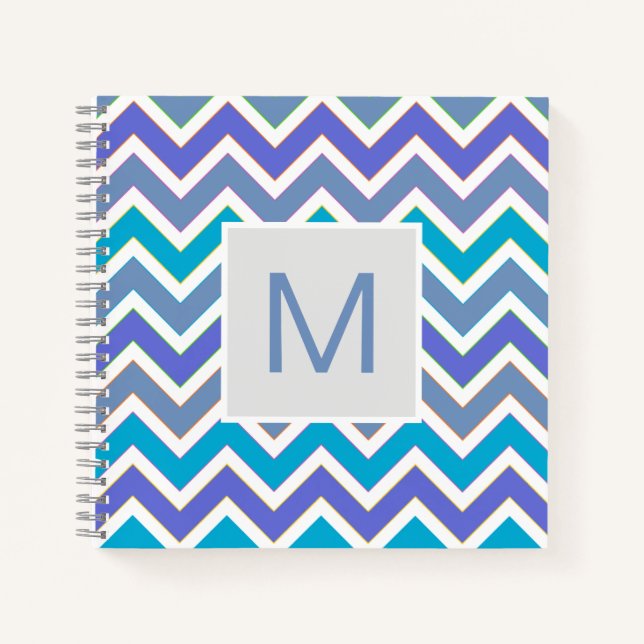 Carnet Motif de Chevron Sportif Bleu Foncé Monogramme (Devant)