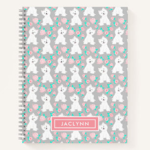 Carnet Motif de chiot floral mignon Personnalisé Gris