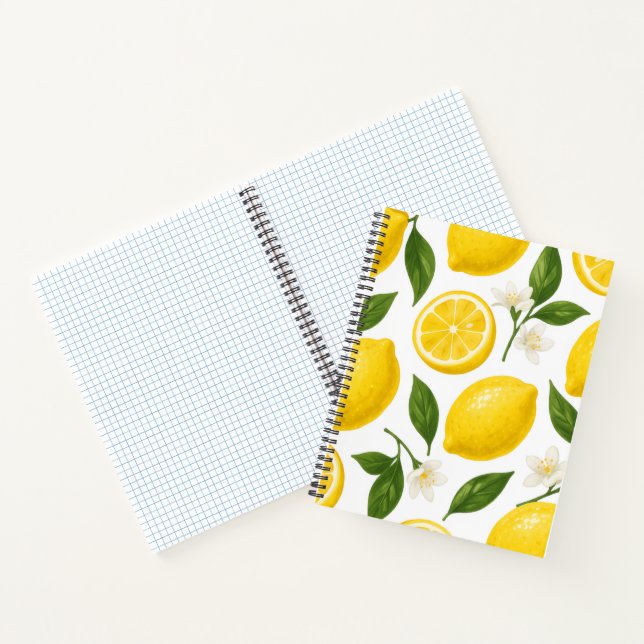 Carnet Motif de citron frais avec feuilles et fleurs (Intérieur)