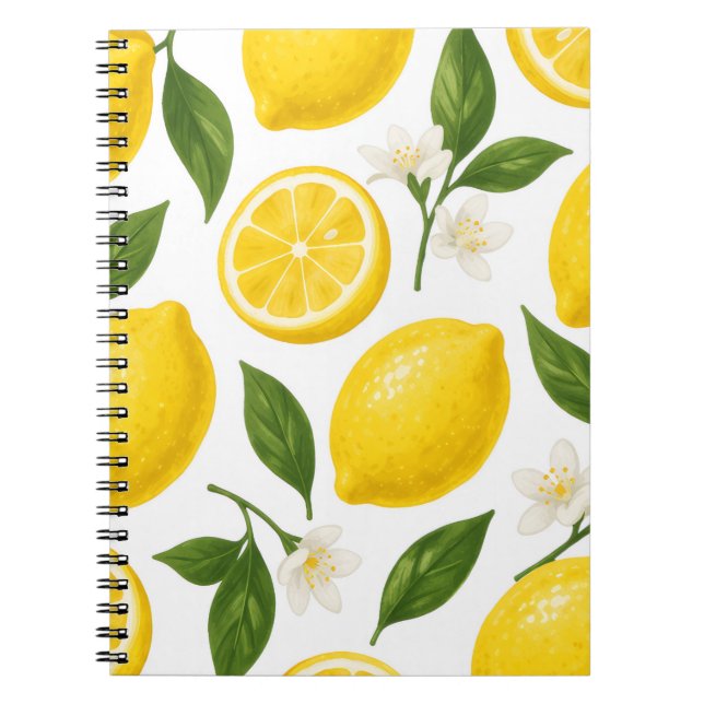 Carnet Motif de citron frais avec feuilles et fleurs (Devant)