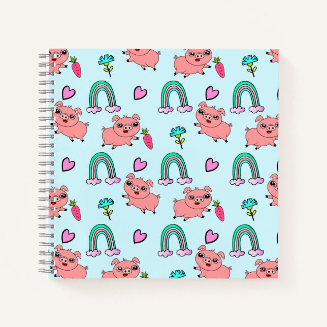 Carnet Motif de cochons et d'arcs-en-ciel mignons et exce (Devant)