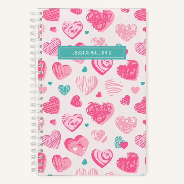 Carnet Motif de coeur mou et doux Fille rose (Recto)