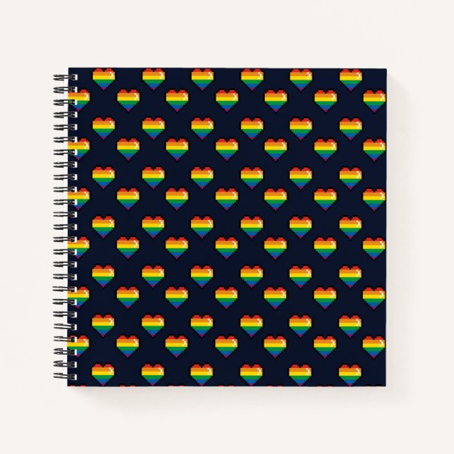 Carnet Motif de coeur Rainbow 8 bits (Devant)