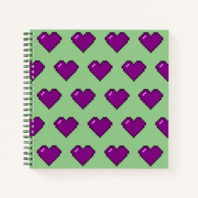 Carnet Motif de coeur violet Pixel (Devant)