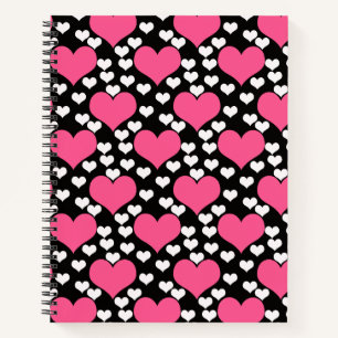 Carnet Motif de Coeurs d'Amour Rose Noir Blanc