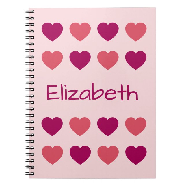 Carnet Motif de coeurs roses mignons Nom (Devant)