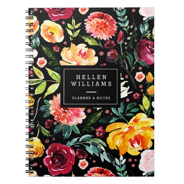 Carnet Motif de collage de fleurs à l'aquarelle gras (Devant)
