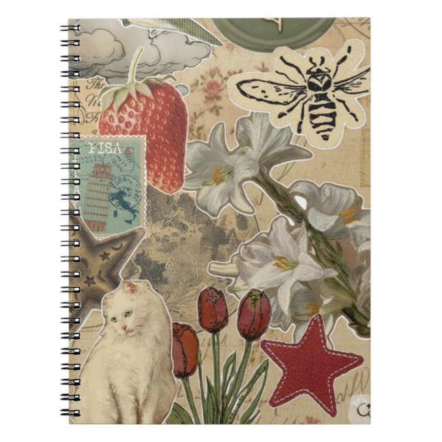 Carnet Motif de collage floral de chat – Conception artis (Devant)