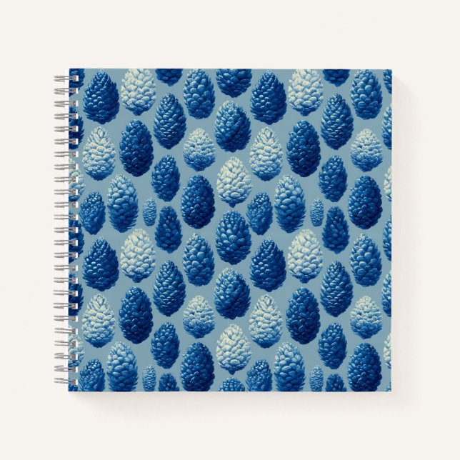 Carnet Motif de cône de pin d'hiver bleu (Devant)