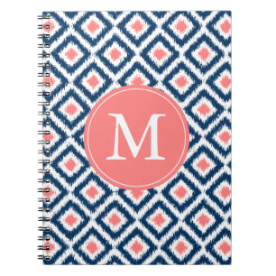 Carnet Motif de corail bleu décoré d'un monogramme d'Ik