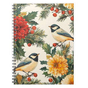 Carnet Motif de crème de Noël de mésange Dahlia cramoisie