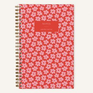 Carnet Motif de daisy rétro rose rouge avec nom personnal