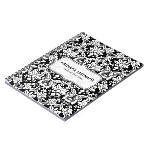 Carnet Motif de Damas florales noir et blanc