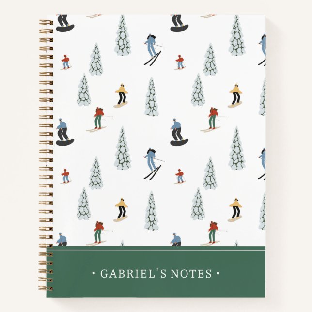 Carnet Motif de descente d'hiver | Ajouter Votre Nom (Devant)