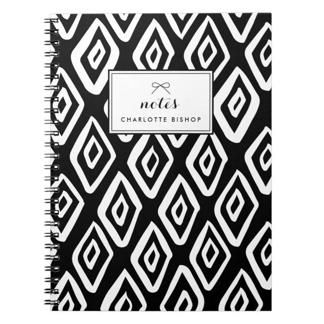 Carnet Motif de diamants tribaux noirs et blancs (Devant)