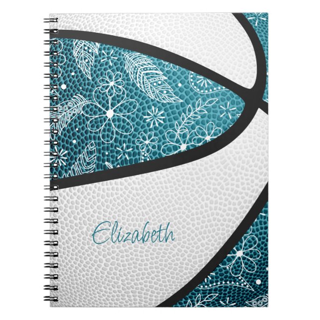 Carnet Motif de doodle sportif boho sarcelle blanc basket (Devant)