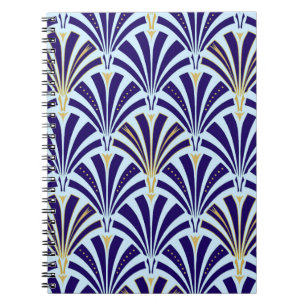Carnet Motif de fan d'art déco - bleu de cobalt et de