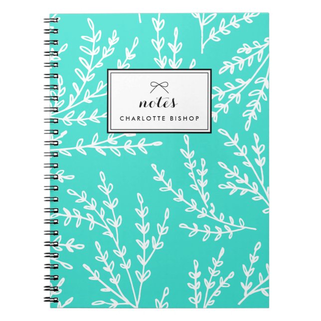 Carnet Motif de feuillage Turquoise Personnalisé (Devant)