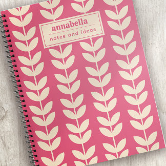Carnet Motif de feuille à monogramme personnalisé avec un