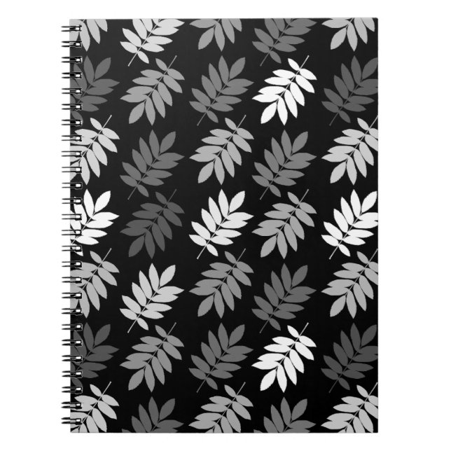 Carnet Motif de feuille aînée noir blanc gris (Devant)