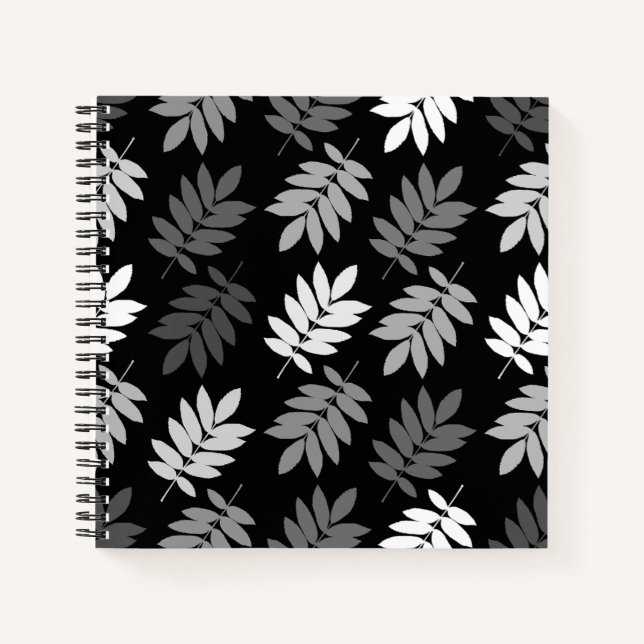 Carnet Motif de feuille aînée noir blanc gris (Devant)