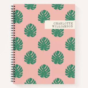 Carnet Motif de feuille de Monstera Tropical Rose et Vert
