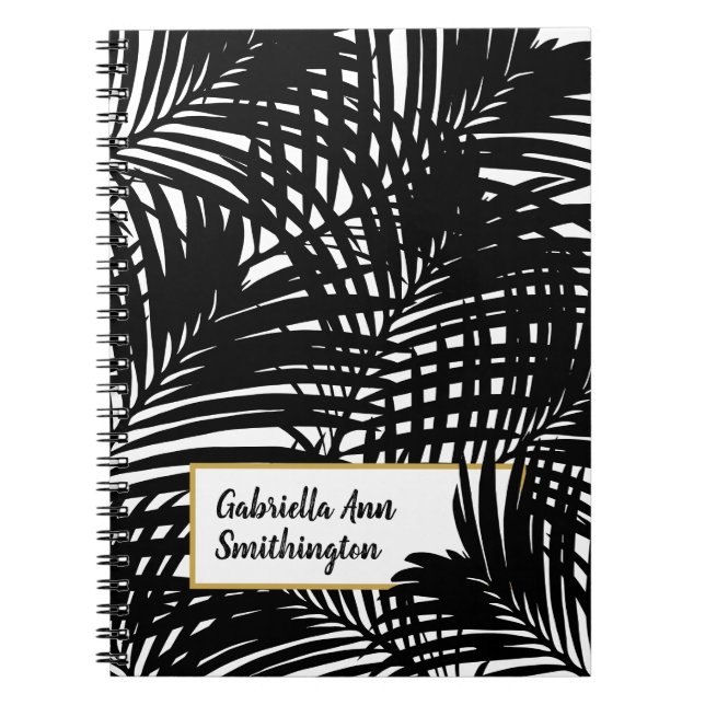 Carnet Motif de feuille de palme moderne noir et blanc (Devant)