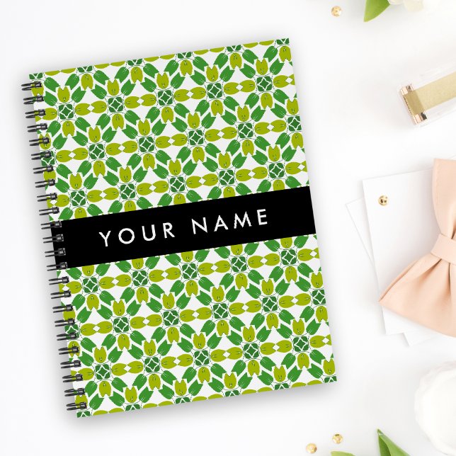 Carnet Motif de feuille, feuilles vertes, votre nom (Créateur téléchargé)