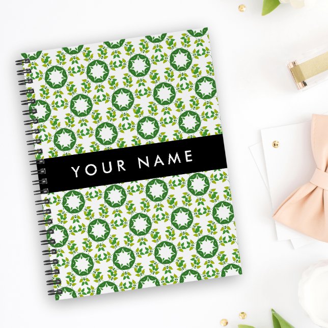 Carnet Motif de feuille, feuilles vertes, votre nom (Créateur téléchargé)