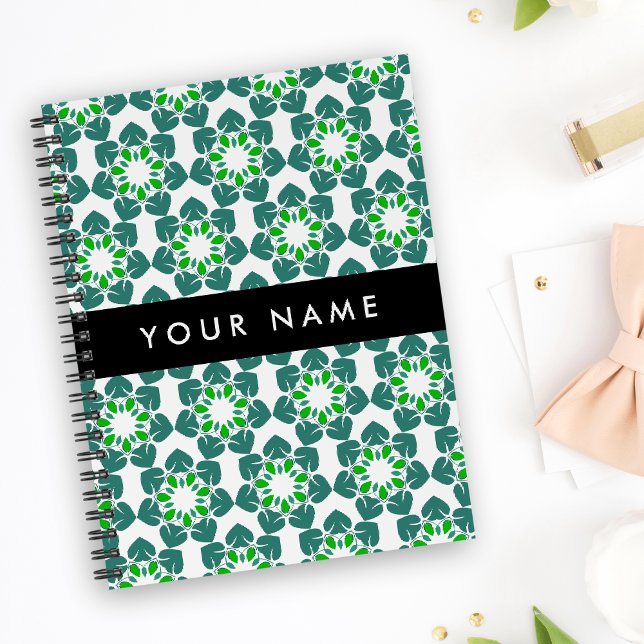 Carnet Motif de feuille, feuilles vertes, votre nom (Créateur téléchargé)