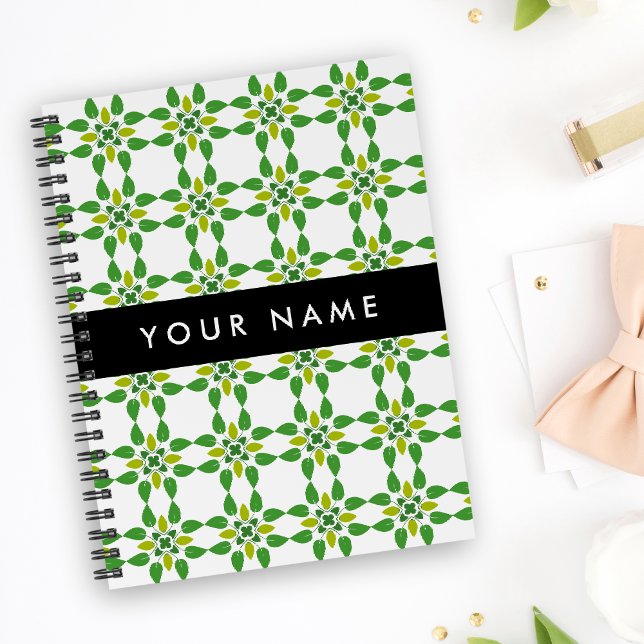 Carnet Motif de feuille, feuilles vertes, votre nom (Créateur téléchargé)