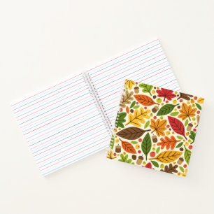 Carnet Motif de feuilles d'automne colorées et de glands